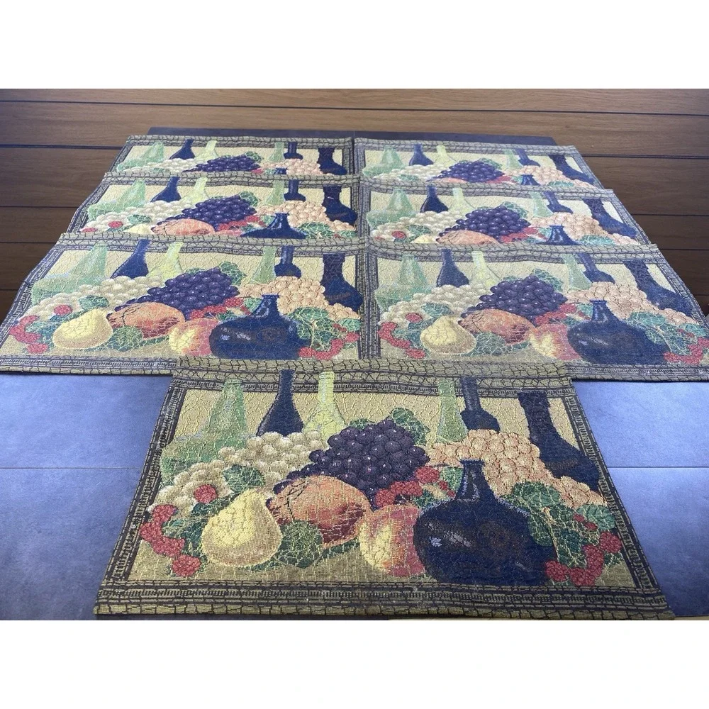 VTG Tapestry Placemats Set of 7 Italian/Tuscan Wine & Fruit Decor 19 x 12